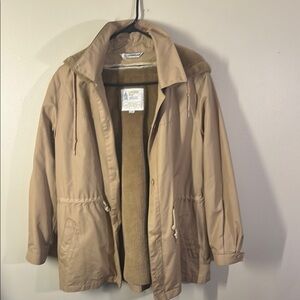 London Fog Beige Utility Jacket with Faux Fur
